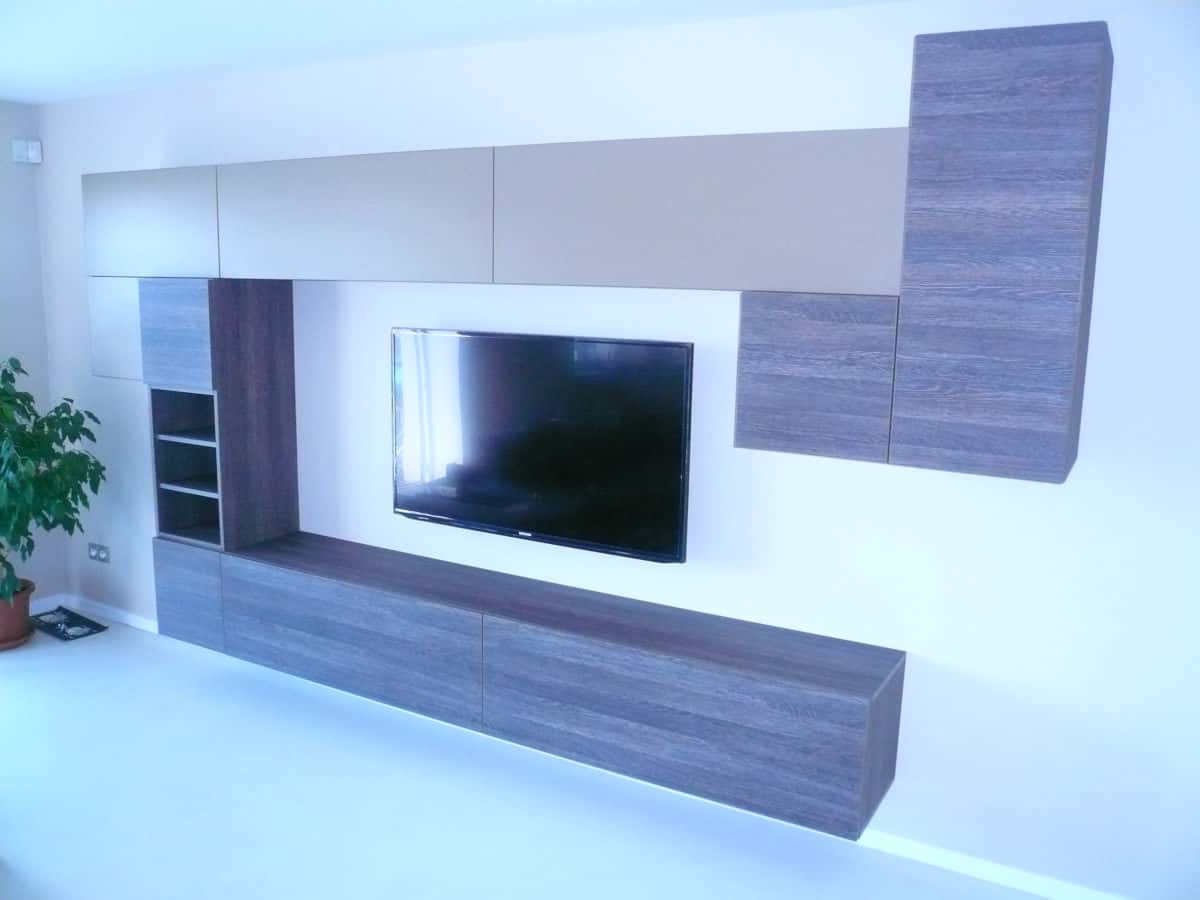 Obývací stěny s televizí, designové police 1